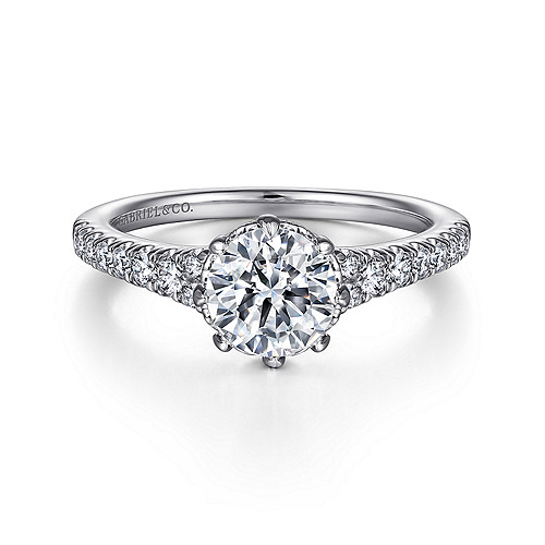 14K White Gold Round Diamond Engagement Ring - 0.41 Ct
