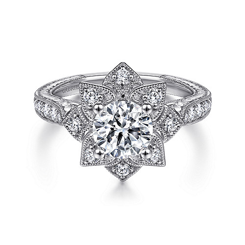 Unique 14K White Gold Halo Diamond Engagement Ring - 0.38 Ct