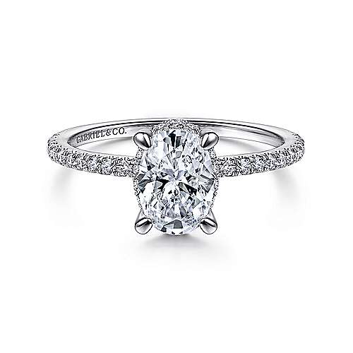 14K White Gold Hidden Halo Oval Diamond Engagement Ring - 0.26 Ct