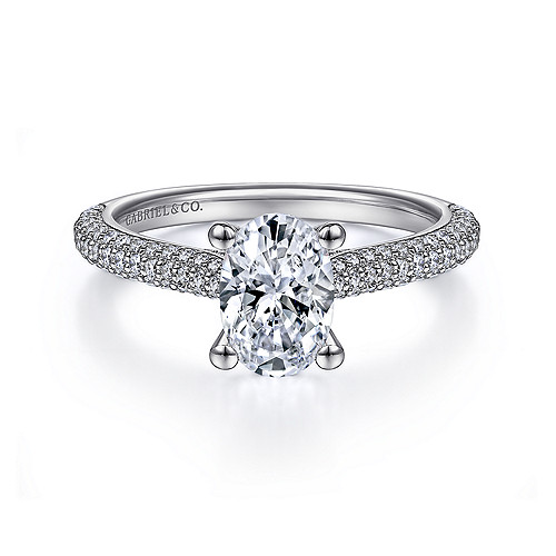 14K White Gold Oval Diamond Engagement Ring - 0.47 Ct