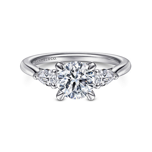 14K White Gold Round 3 Stone Diamond Engagement Ring - 0.28 Ct