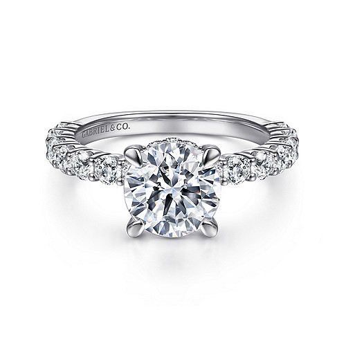 14K White Gold Round Diamond Engagement Ring - 1.03 Ct