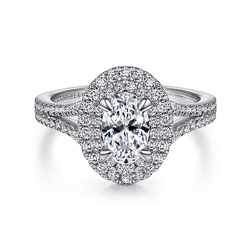 14K White Gold Oval Diamond Engagement Ring - 0.38 Ct