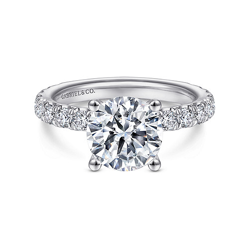 14K White Gold Round Diamond Engagement Ring - 0.96 Ct