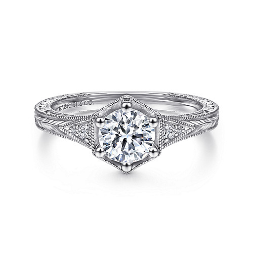 Vintage Inspired 14K White Gold Round Diamond Engagement Ring - 0.06 Ct