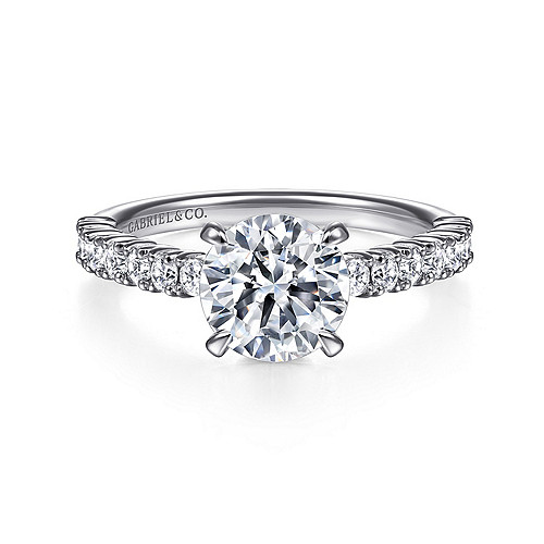 14K White Gold Round Diamond Engagement Ring - 0.66 Ct