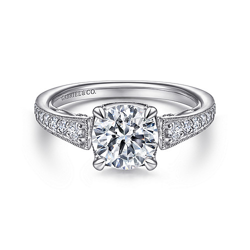 14K White Gold Round Diamond Engagement Ring - 0.48 Ct