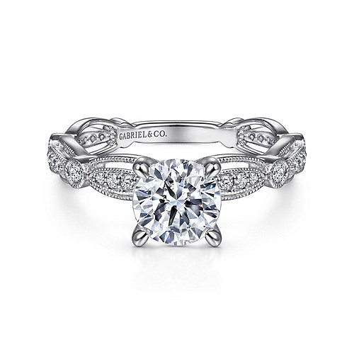 Vintage Inspired 14K White Gold Round Diamond Engagement Ring - 0.29 Ct