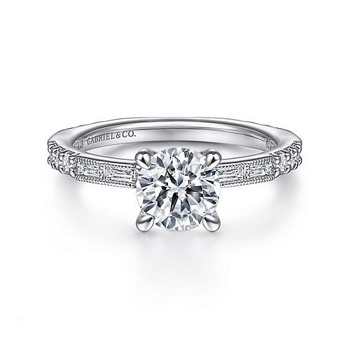 Art Deco 14K White Gold Round Diamond Engagement Ring - 0.54 Ct