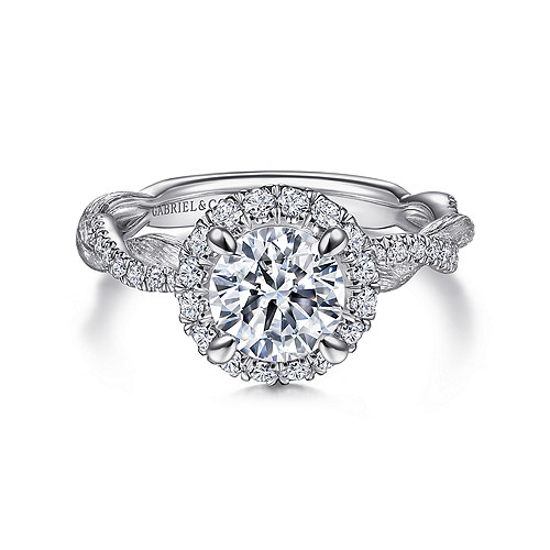 14K White Gold Round Halo Diamond Engagement Ring - 0.38 Ct