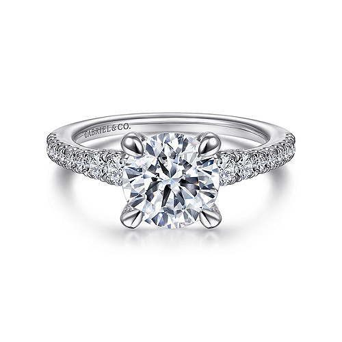14K White Gold Round Diamond Engagement Ring - 0.59 Ct