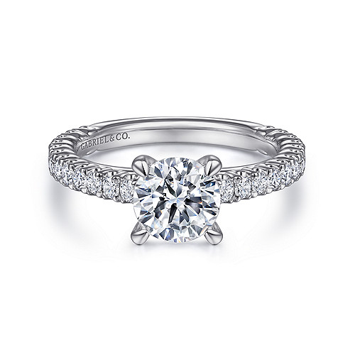 14K White Gold Round Diamond Engagement Ring - 0.50 Ct