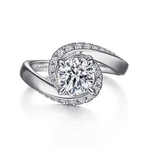 14K White Gold Bypass Round Diamond Engagement Ring - 0.37 Ct