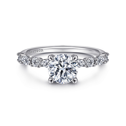 14K White Gold Round Diamond Engagement Ring - 0.46 Ct