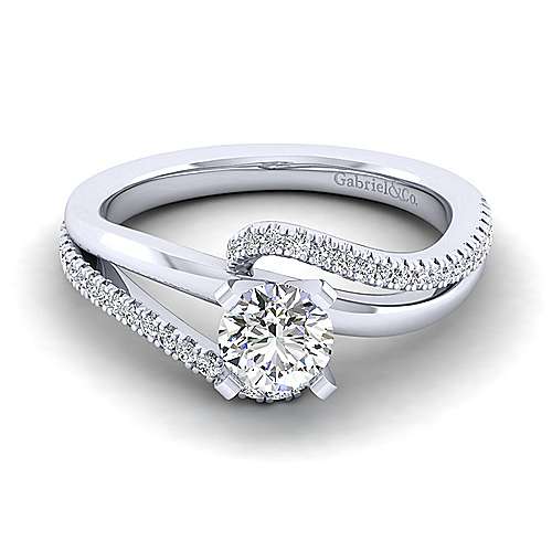 14K White Gold Round Bypass Diamond Engagement Ring - 0.19 Ct