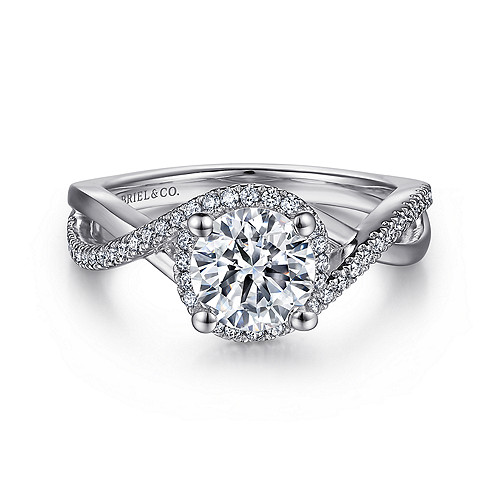 14K White Gold Round Halo Diamond Engagement Ring - 0.20 Ct