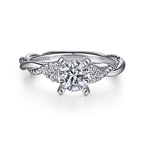 -14kw12cttw Braided Twist Design Shank w/Trio Dia Accent Eng Ring Mounting    Each braid in this intricately detailed engagement ring is skillfully handcrafted with a modern touch while stunning side stones gently embrace your center stone.