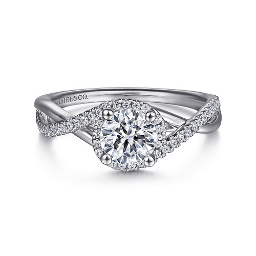 14K White Gold Round Twisted Diamond Engagement Ring - 0.18 Ct