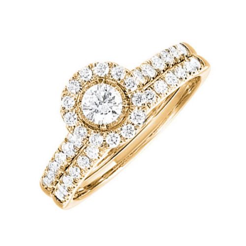 14Ky 3/4Cttw Round Halo Diamond Wedding Set