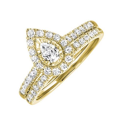 14Ky 3/4Cttw Pear Halo Diamond Wedding Set