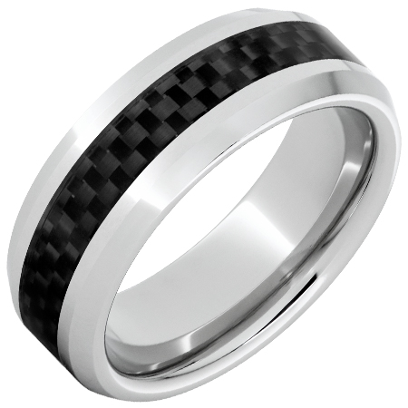 8Mm Serinium® Beveled Edge Band with Black Carbon Fiber Inlay Size 10