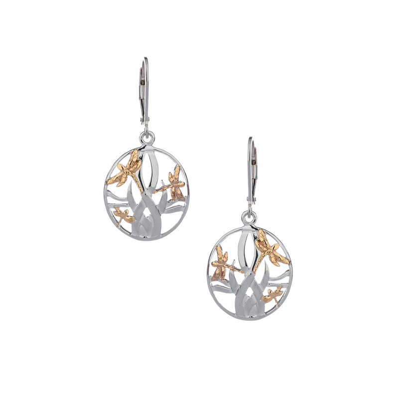 S/Sil & 10K Dragonfly In Reeds Leverback Earrings