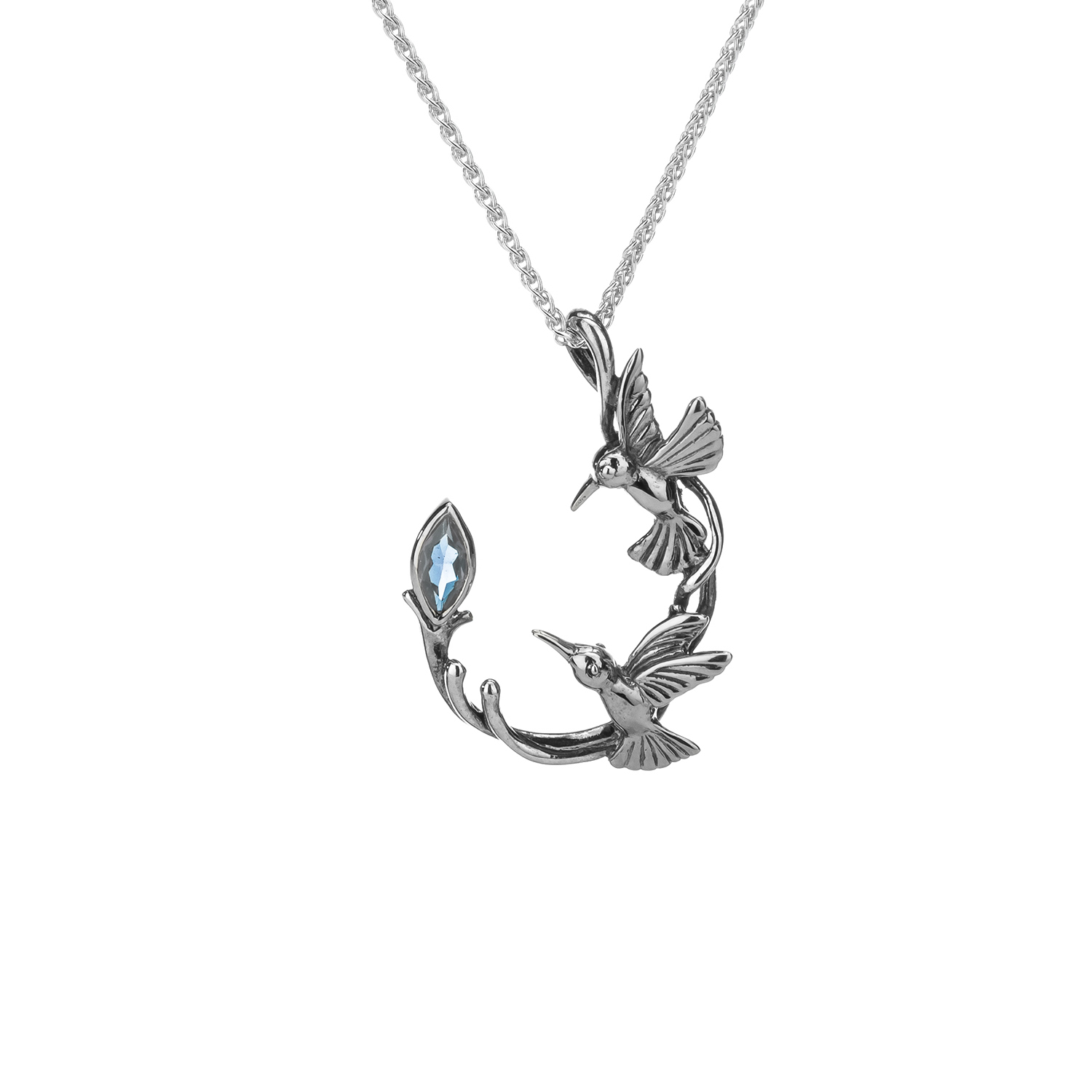 Blue Topaz Hummingbird Pendant