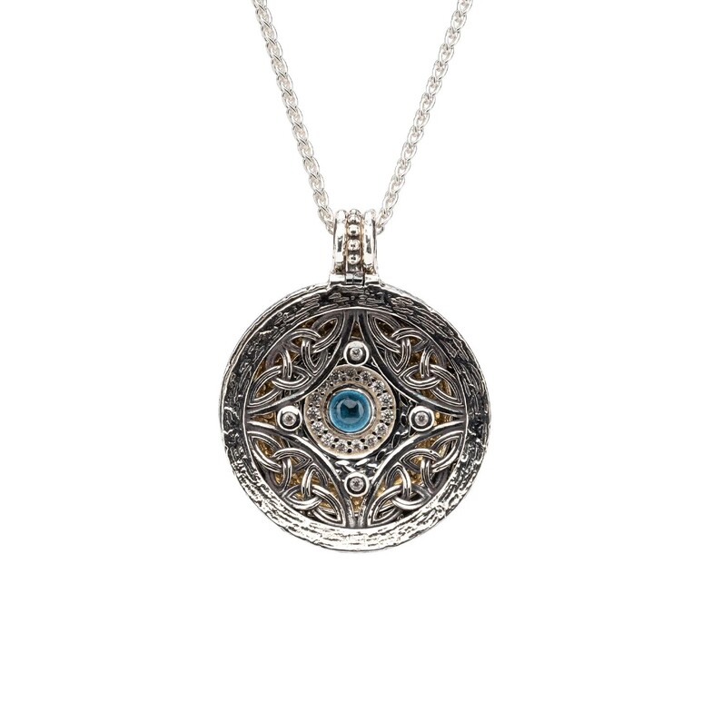 Ss/14K Gilded 5 -Way Eclipse Pendant W/London Blue Topaz & Cz