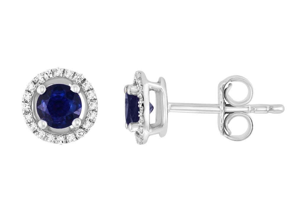14Kw Sapphire & Diamond Halo Earrings