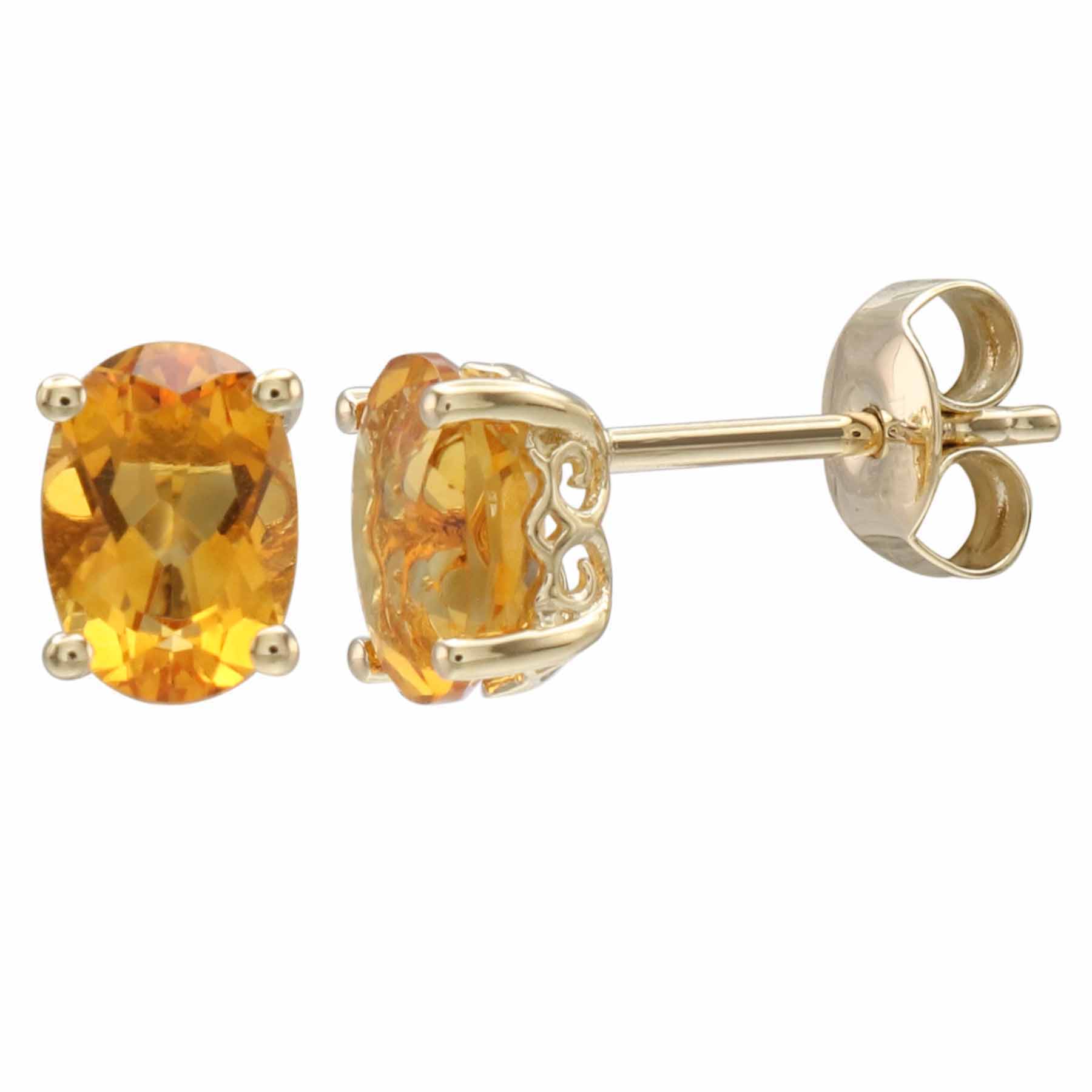 14Ky Oval Citrine Stud Earrings