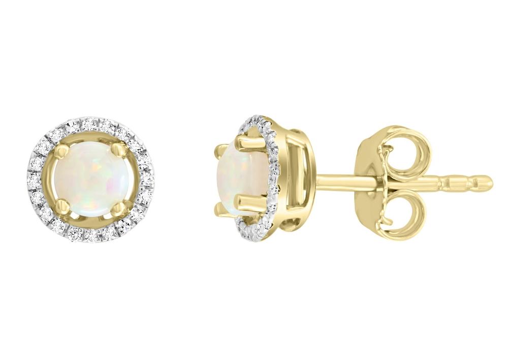 14Ky Opal & Diamond Halo Stud Earrings
