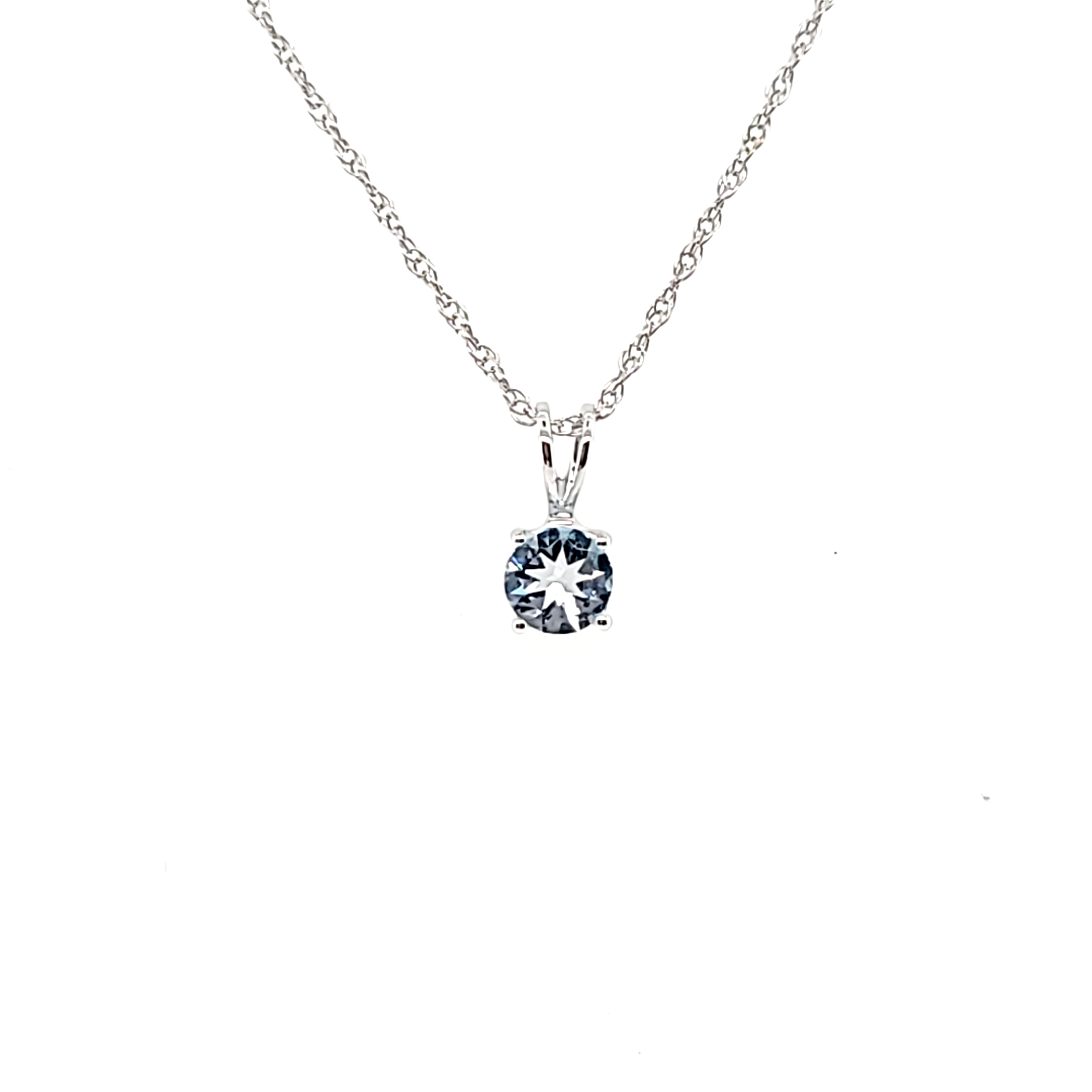 14kw 5mm Aquamarine Pendant w/ Chain