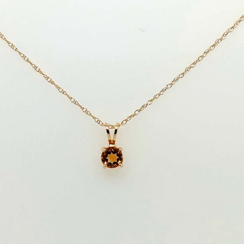 14ky 5mm Citrine Pendant w/Chain