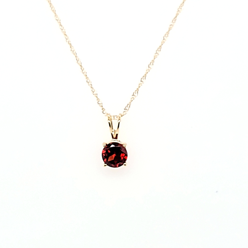 14ky 5mm Garnet Pendant w/Chain