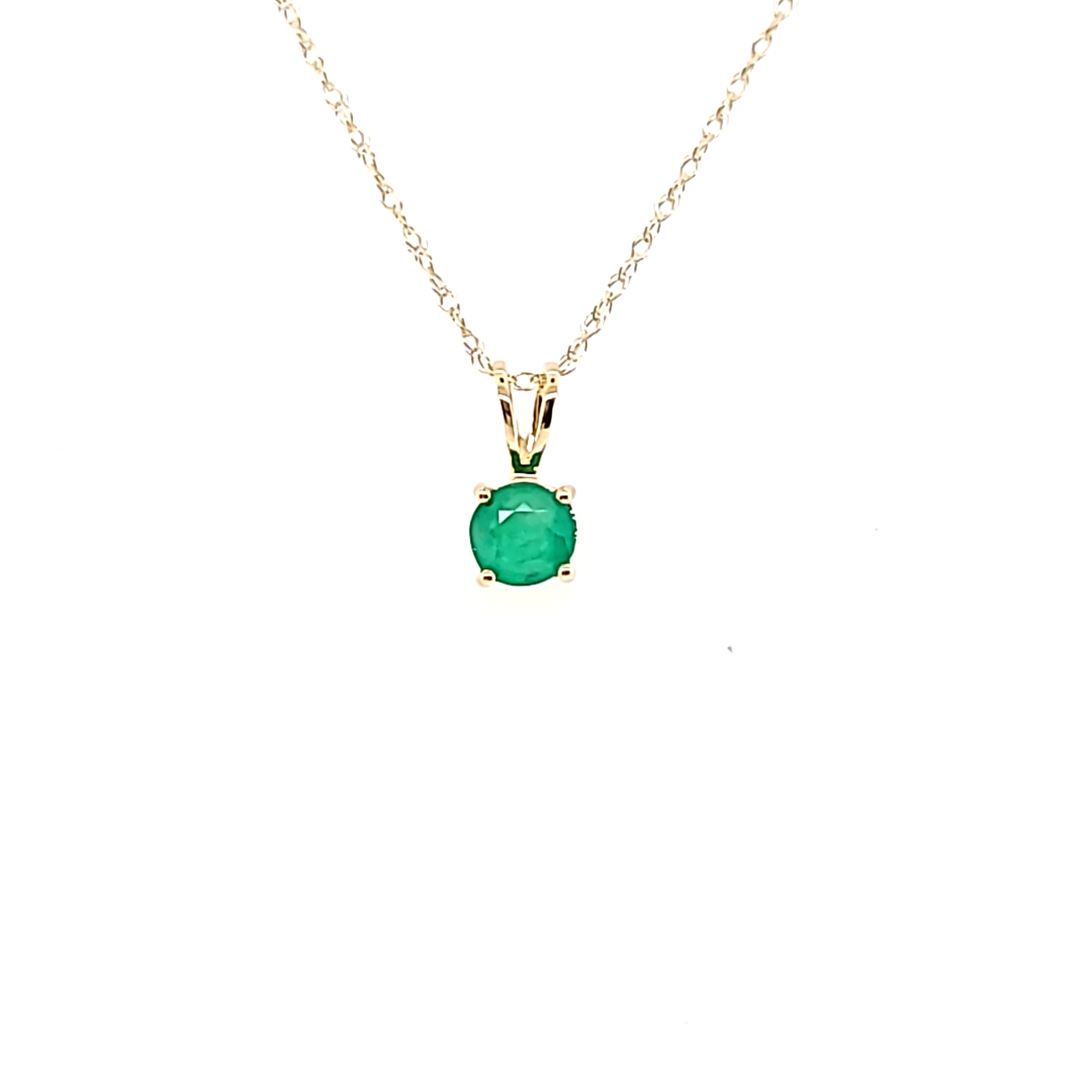 14ky 5mm Emerald Pendant w/Chain