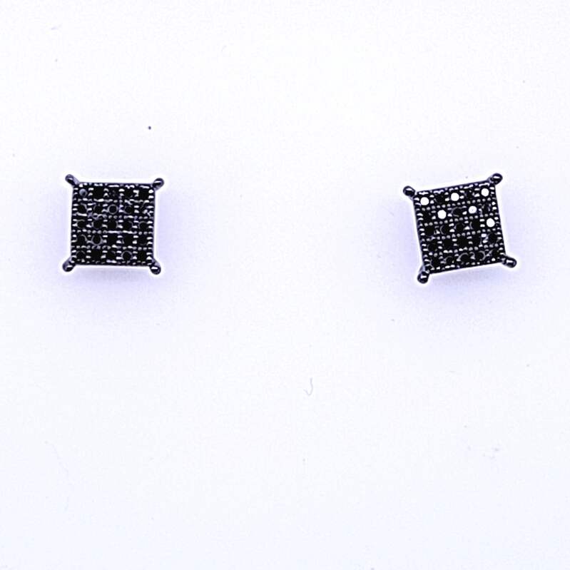 10K 1/4Cttw Blk Diamond Sq. Cluster Earrings