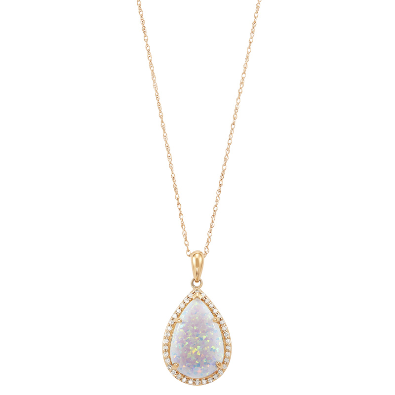 10ky Opal and Dia Pendant 0.1cttw