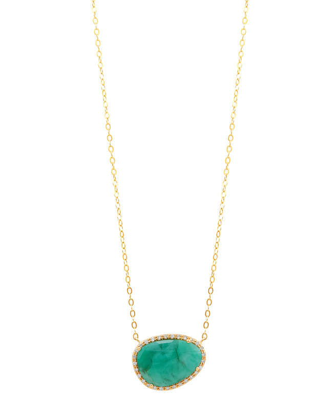 14ky Emerald Cabochon Neck  0.09cttw