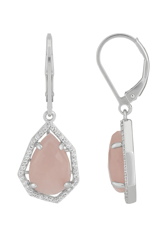SS Pink Guava and White Topaz Earrings