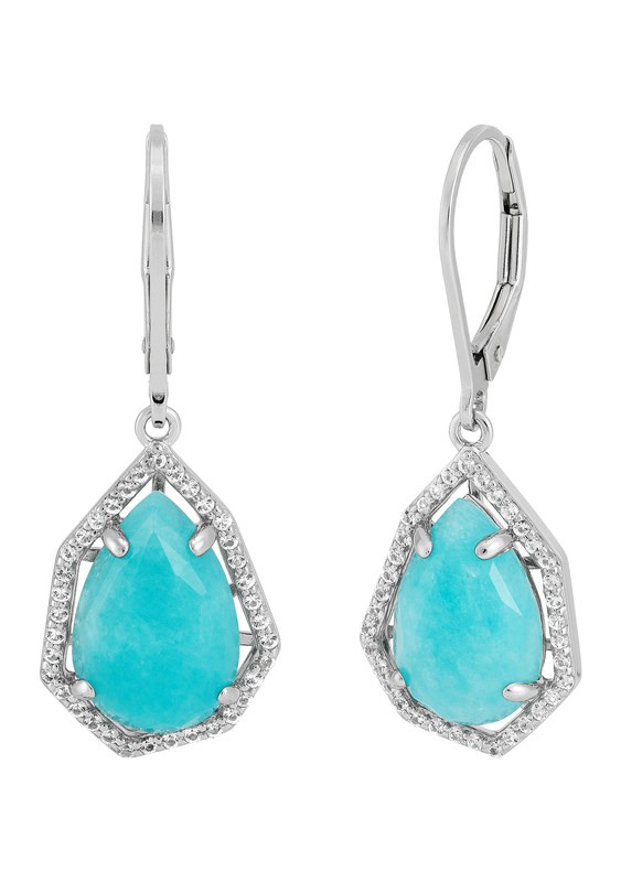 SS Amazonite and White Topaz Earrings