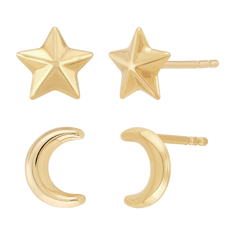 14ky Star and Moon Earring Sets