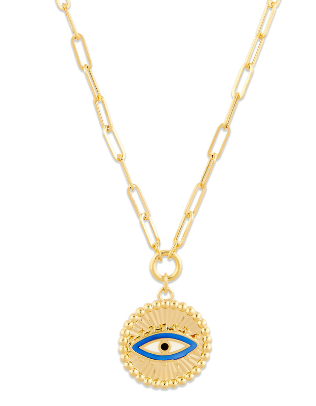 14ky Evil Eye Pendant Hollow Paperclip