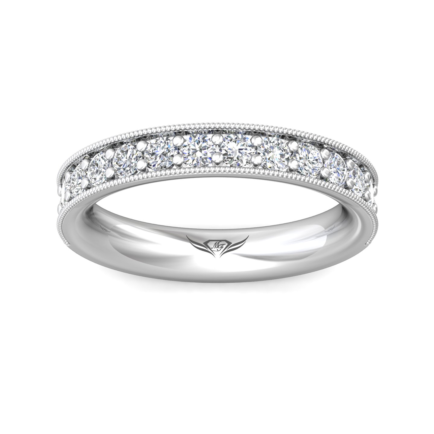 14Kw .73Cttw Prong Set Diamond Wedding Band W/Milgrain
