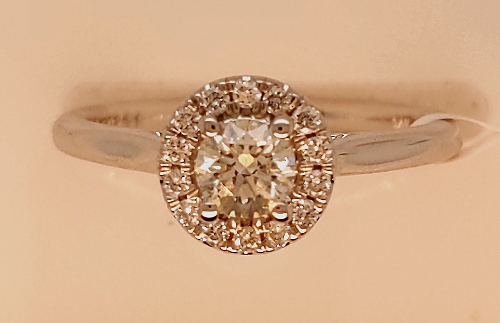 14Kw .48Cttw Round Diamond Halo Ring  22 Rb = .15Ct H/I Si2  1 Rb= .33Ct J Si2  Gia Cert # 2326022768