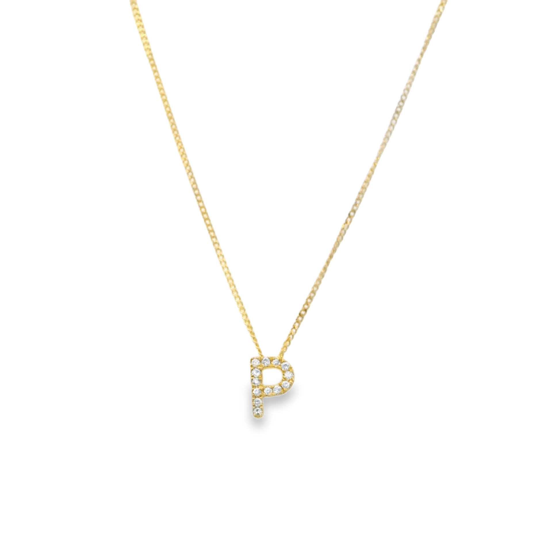 14ky Diamond P Pendant  0.04cttw 18" Adjustable