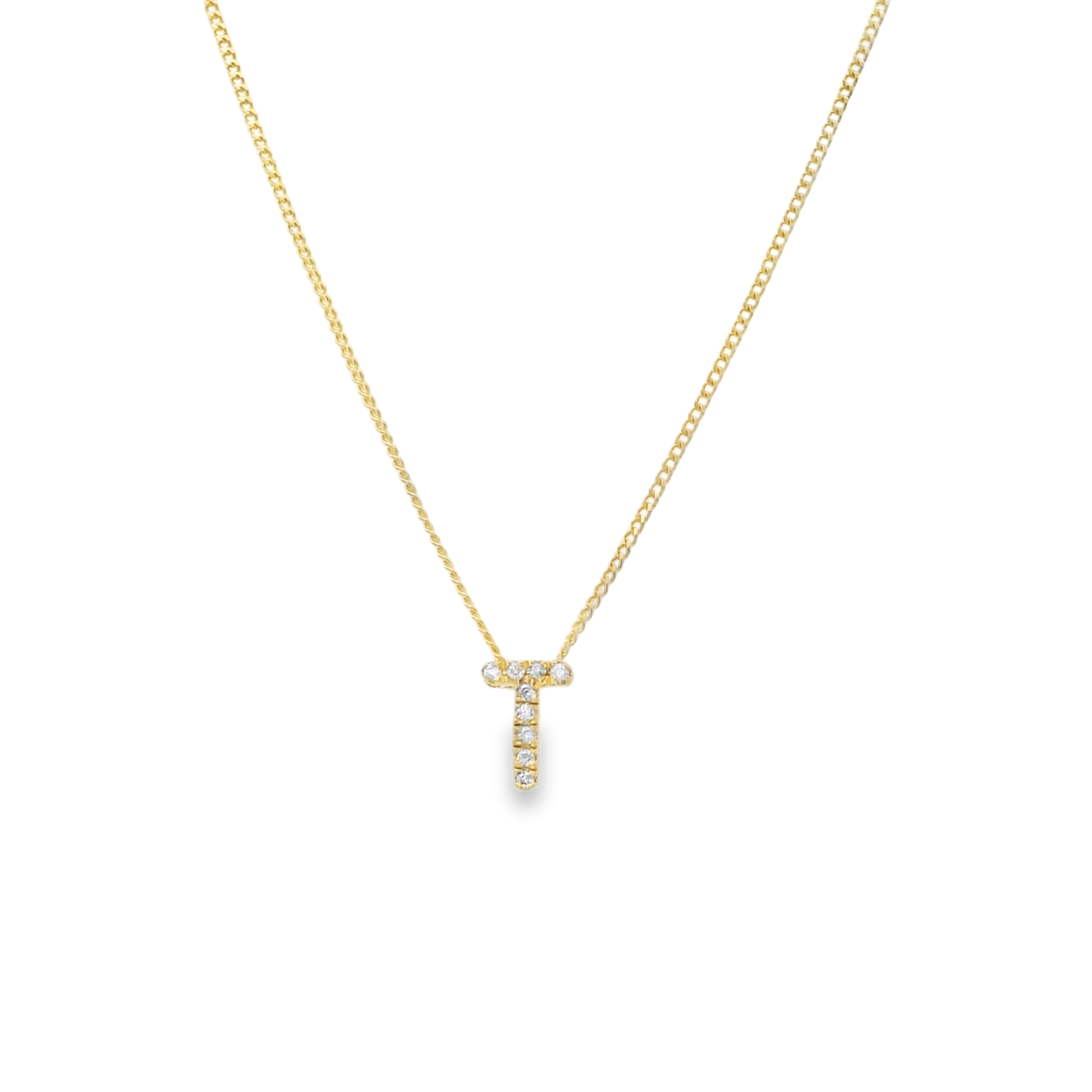 14ky Diamond T Pendant  0.04cttw 18" Adjustable