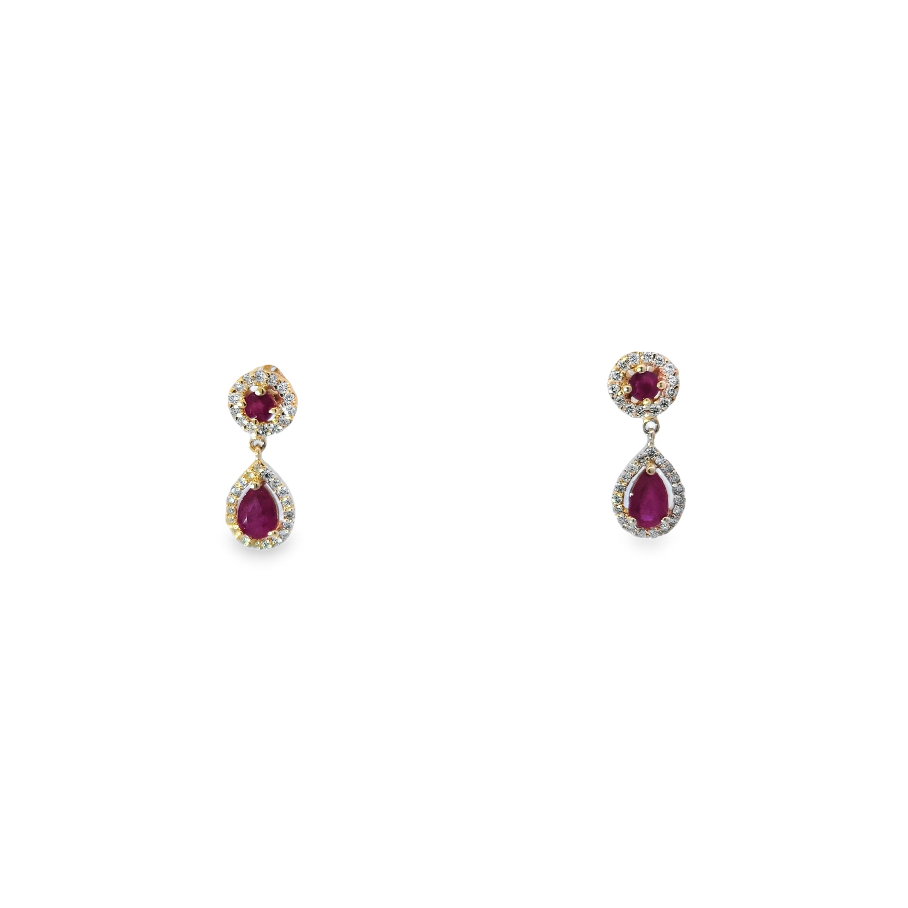14Ky Ruby & Diamond Dangle Earrings  R=1.30Ct D=.42Cttw