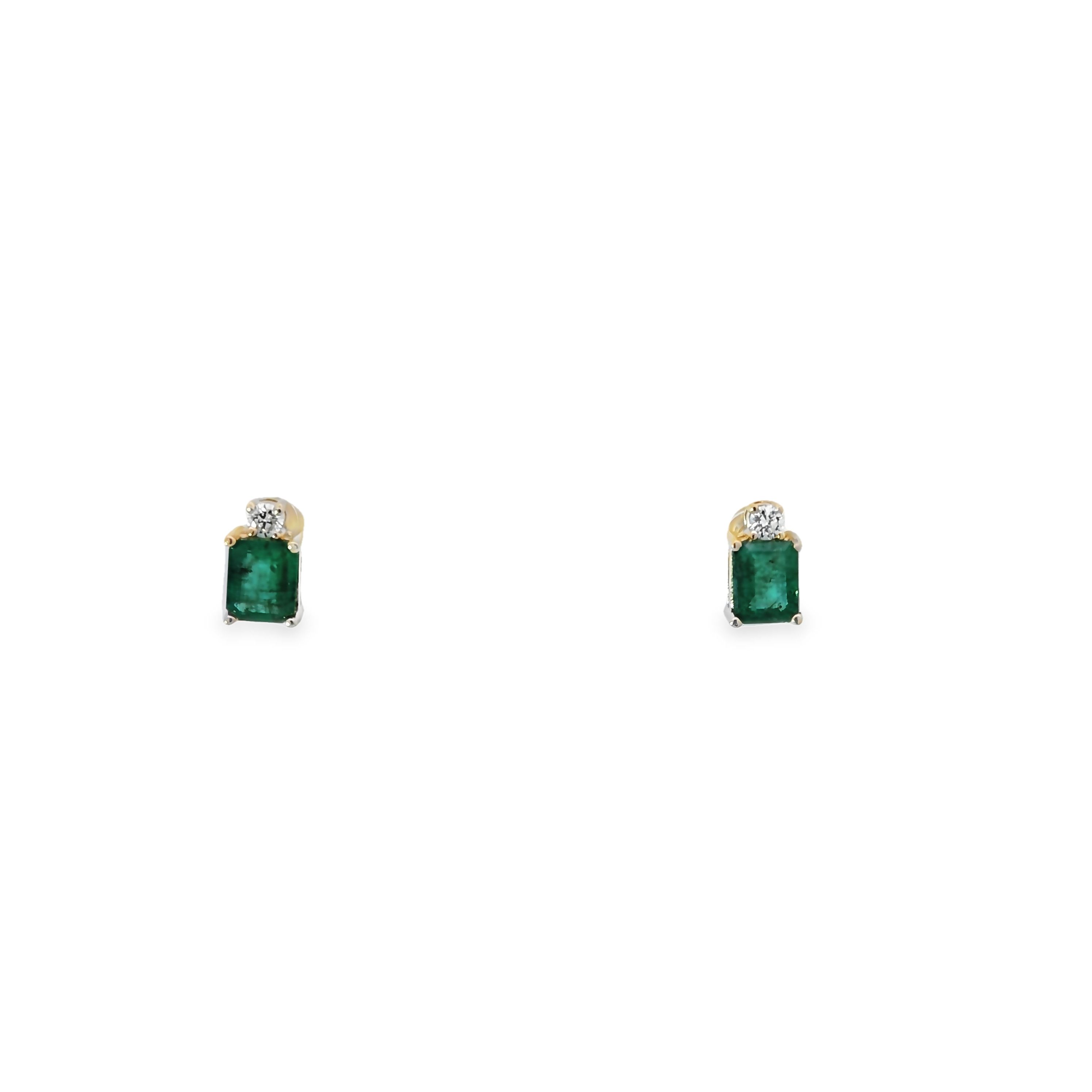 14Ky E/C Emerald Earrings W/Diamond Accents  E=1.60Ct D=.12Cttw