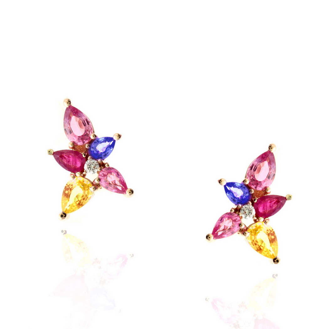 14Kr 3.4Cttw Multi-Sapphire Floral Earrings