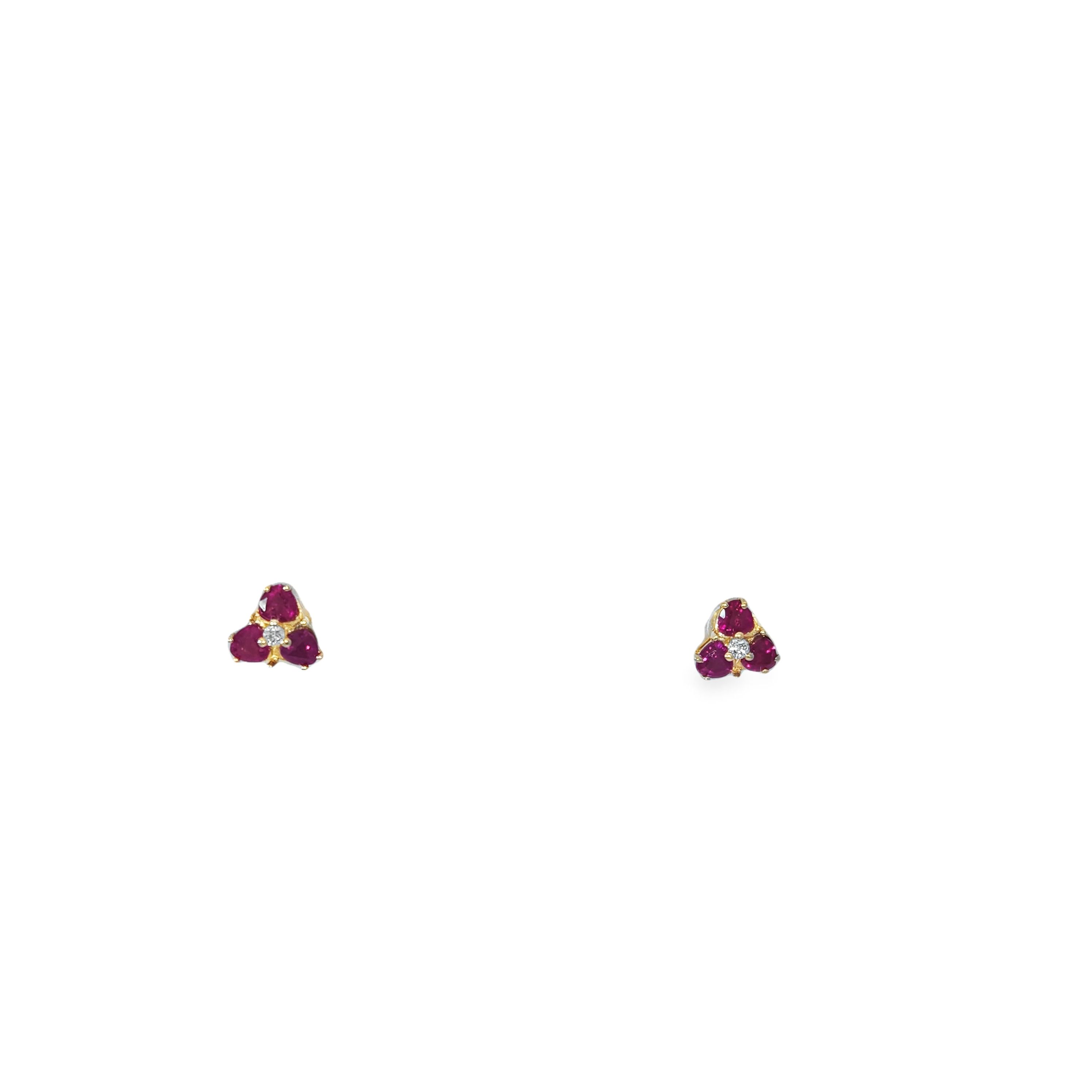 14Ky Ruby & Diamond Trillion Stud Earrings  R=1.20Ct D=.04Cttw